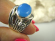 bpee3667 CUDOWNY Pierścień szlifowany Niebieski Chalcedon (tarczyca) CZAKRA GARDŁA r.20 szeroka obrączka Srebro 925 # - 10
