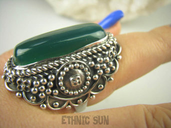 bpe6635 CUDO UNIKAT RARYTAS NASZ PROJEKT  !!! Duży Masywny 29 G !!! PIERŚCIEŃ ZIELONY ONYKS r.18/ r.19 Srebro 925 #