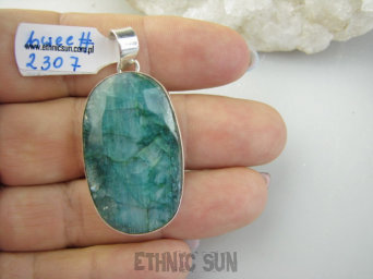 bwee2307 SZMARAGDOWY Duży Okaz 14 gramów !! 4.6 cm Wisior Zawieszka Szmaragd Indyjski Szmaragdy KAMIEŃ MIŁOŚCI lśniące Srebro 925 #