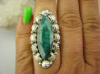 bpee3815 Cudowny Długi 4.2 cm Pierścień Zielony Szmaragd Indyjski - kamień Miłości Szmaragdy r.15 Srebro 925 # - 2