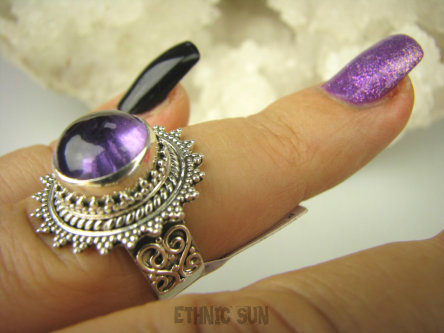 bpe8554 ZJAWISKOWO PIĘKNY Pierścień Pierścionek naturalny fioletowy Ametyst - kamień mądrości r.13 Srebro 925 #