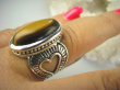 bpe6441 MIŁOSNA KOLEKCJA  SERCE !!!! Wspaniały Masywny Pierścień Tygrysie Oko - wspomaga choroby Oczy Astma Krążenie i TRAWIENIE r.17 Srebro 925 # - 3