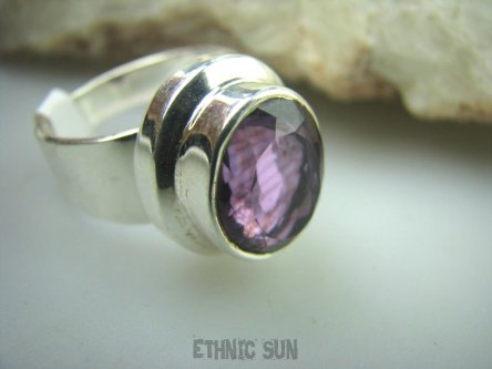 bpee2884 Pierścień szlifowany ciemny fiolet AMETYST najwyższa jakość kamienia r.16  grube lśniące Srebro 925 #