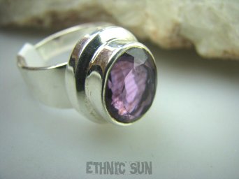 bpee2884 Pierścień szlifowany ciemny fiolet AMETYST najwyższa jakość kamienia r.16  grube lśniące Srebro 925 #
