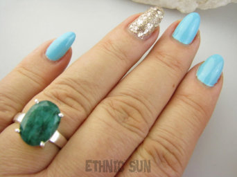 bpee4361 PIĘKNY LUX Pierścień Pierścionek OKAZ Szmaragd Indyjski Szmaragdy r.19 Srebro 925