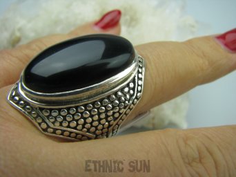 bpe5404 Niezwykły OKAZ Masywny Pierścień naturalny CZARNY ONYKS SERCE, EGZEMY,PAMIĘĆ r.20/ r.21 Srebro 925 #