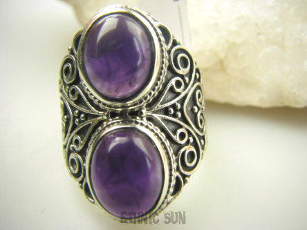 bpe8784 Duży Masywny Pierścień Pierścionek Fioletowy Ametyst - kamień mądrości r.15 Srebro 925 #