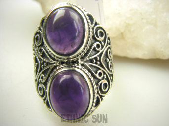 bpe8784 Duży Masywny Pierścień Pierścionek Fioletowy Ametyst - kamień mądrości r.15 Srebro 925 #