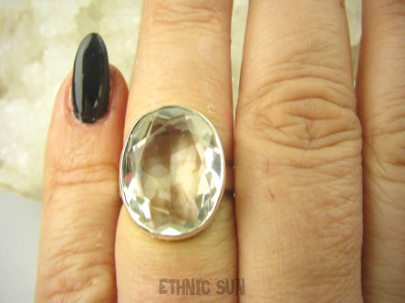 bpee3897 WSPANIAŁY KLASYCZNY OKAZ Odpromiennik zdobi leczy chroni Lśniący Pierścień Pierścionek Kryształ Górski r.15 Srebro 925 #