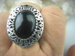 bpe5559 BAŚNIOWY KLEJNOT - Piękny Duży Pierścień ONYKS -  regeneruje SERCE, EGZEMY, PAMIĘĆ r.21/ r.22 SZEROKA OBRĄCZKA Srebro 925 # - 3