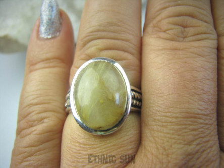 bpe5940 CUDOWNY NIEZWYKŁY Okaz Pierścień Złote Włosy Wenus Złoty Kwarc z Rutylem r.17 Srebro 925 #