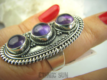 bpe4485 Egzotyczny Długi 3,8 cm  Pierścień z AMETYSTAMI  AMETYST - kamień mądrości (ochrona, spokój umysłu, rozwój duchowy) r.13/ r.14 Srebro 925 #