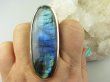 bpe8900 MAX BLASK Kolekcjonerski 29G Długi 6.3 cm! Klasyczny Pierścień Pierścionek Labradoryt Spektrolit - kamień zorzy polarnej r.23 Srebro 925 # - 5