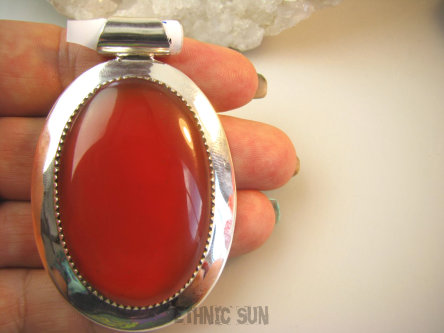 bwe3694 LŚNIĄCY OLBRZYM 29 gramów !!! Długi 6,6 cm CUDOWNY Wisior Zawieszka KARNEOL - kamień ODWAGI Srebro 925 #