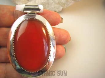 bwe3694 LŚNIĄCY OLBRZYM 29 gramów !!! Długi 6,6 cm CUDOWNY Wisior Zawieszka KARNEOL - kamień ODWAGI Srebro 925 #