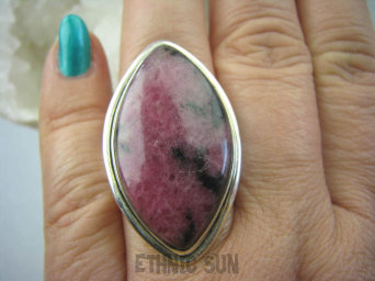 bpe5762  Długi OKAZ 4 cm Klasyczny Pierścień RODONIT - Niepokój, stres, bóle głowy, skurcze r.18/ r.19 Srebro 925 #