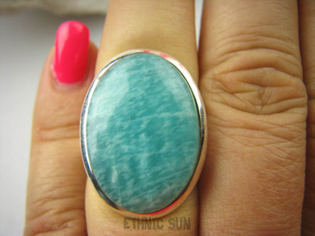 bpe6448 LAZUROWA AMAZONKA !!! CUDOWNY Klasyczny Pierścień Amazonit - Kamień Marzeń i realizacji r.14/ r.15 lśniące Srebro 925 #