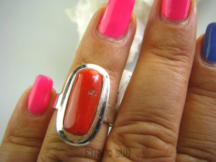 bpe3009 Koral Gałązka w lśniącym srebrze !!! Klasyczny Pierścień naturalny Koral - pobudza strumień miłości r.13 Srebro 925 #