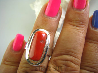 bpe3009 Koral Gałązka w lśniącym srebrze !!! Klasyczny Pierścień naturalny Koral - pobudza strumień miłości r.13 Srebro 925 #