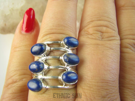 bpe8954 ZAKRĘCONA SPIRALA !!!! Ażurowy Pierścień Pierścionek potrójna obrączka Królewski Lapis lazuli r.17 Srebro 925 #