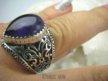 bpe5944 Obrączka Motyl - symbol szczęścia wolności niezależności Wygodny PIERŚCIEŃ Fioletowy Ametyst - kamień mądrości r.21/ r.22 zdobiona obrączka Srebro 925 #