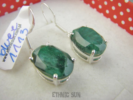 bkee1113 Szmaragdowe Lśniące Kolczyki ze Szmaragdami - SZMARAGD INDYJSKI Szmaragdy Srebro 925