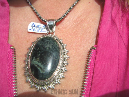 bwe2682 ZIELONA WYSPA !!!! Zabójczo Piękny Duży 22 gramy !!! Długi 6,3 cm !!! Wisior kojący zielony JASPIS - uspokaja duszę Srebro 925 #