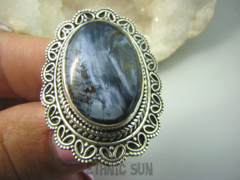 bpe6155 Woow Iskrzący  KAMIEŃ BURZY  niezwykły MAX mieniący się Przepiękny Pierścień Wielobarwny Pietersyt z Namibii r.19 Srebro 925 #