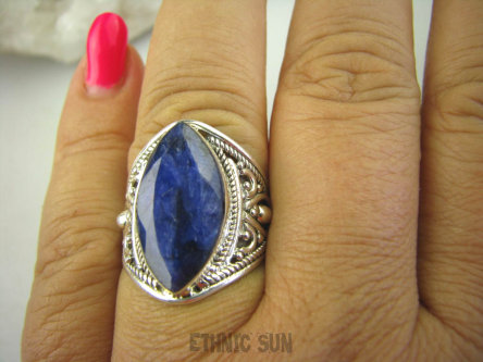 bpee3404 Delikatny ażurowy Pierścień Niebieski SZAFIR INDYJSKI - WIERNOŚĆ w związkach , Stres, choroby oczu ciśnienie r.17 Srebro 925