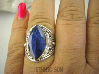 bpee3404 Delikatny ażurowy Pierścień Niebieski SZAFIR INDYJSKI - WIERNOŚĆ w związkach , Stres, choroby oczu ciśnienie r.17 Srebro 925