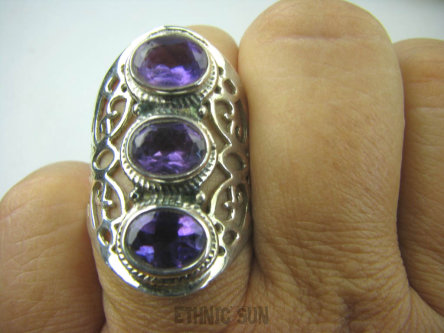 bpee3355 Długi Olśniewający Egzotyczny Pierścień Fioletowy Ametyst - kamień mądrości r.12 SREBRO 925 #