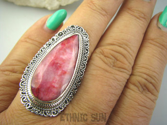 bpee4305 Długi 4 cm Egzotyczny Pierścień Pierścionek jasny róż Rubin Indyjski RUBINY r.21 Srebro 925 #