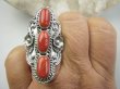 bpe9645 UFF CO ZA KORALOWA PIĘKNOŚĆ-Rzadkość Magnetyzujący Talizman przyciąga Szczęscie i Sukces!!!! Długi 4.7 cm ! Orientalny Duży Pierścień Pierścionek naturalny KORAL r.19 Srebro 925 # - 6