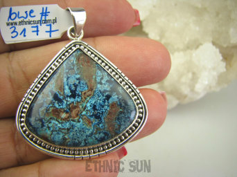 bwe3177 Piękny Egzotyczny Duży Wisior naturalny Niebiesko Granatowy AZURYT zdobione Srebro 925 #