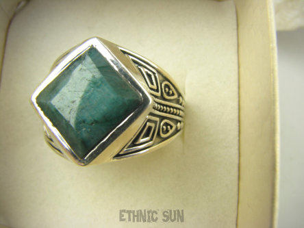 bpee4023 UNISEX DUŻY MĘSKI lub damski SYGNET Pierścień Pierścionek Szmaragd Indyjski Szmaragdy r.27 DUŻY ROZMIAR Srebro 925 #
