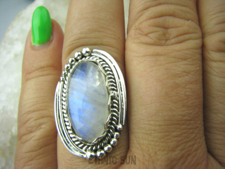 bpe6081 EGZOTYCZNY Pierścień Biały, Niebieski Kamień Księżycowy r.17 Srebro 925 #