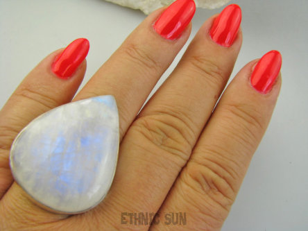 bpe9303 Magiczny Gruby Okaz 21G, Klasyczny Pierścień Pierścionek Kamień Księżycowy regulowany r.17, r.18, r.19, LŚNIĄCE Srebro 925 #