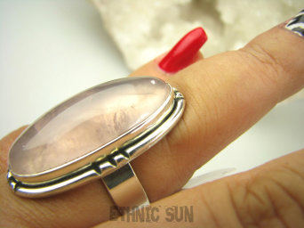 bpe8025 Egzotyczny Długi 3.5 cm Pierścień KWARC Różowy Kamień mocnego SERCA r.16 Srebro 925 #