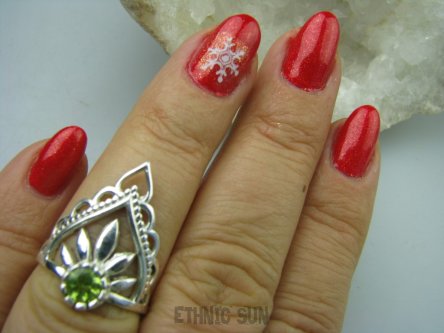 bpee2932 Wschodzące Słońce - Ażurowa piękność !!! Delikatny Pierścień Rzadki OLIWIN PERYDOT - kamień szczęścia r.14 SREBRO 925