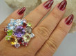 bpee4568 BOSKO PIĘKNA WIELOBARWNA ROZETA DUŻY OKAZ ! Pierścień Pierścionek naturalny Ametyst, Cytryn, Blue Topaz, Granaty, Kwarc Dymny, Oliwin r.18 SREBRO 925 # - 7