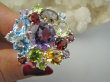 bpee4568 BOSKO PIĘKNA WIELOBARWNA ROZETA DUŻY OKAZ ! Pierścień Pierścionek naturalny Ametyst, Cytryn, Blue Topaz, Granaty, Kwarc Dymny, Oliwin r.18 SREBRO 925 # - 9