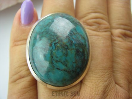 bpe4967 Naturalny TURKUS ciemny morski kolor W LŚNIĄCYM SREBRZE !!! KLASYCZNY Duży 24 g ! Pierścień TURKUS turkusowy  TURKUSY r.15/r.16 Srebro 925 #