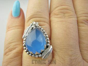 bpe9379 LANDRYNKA Piękny Egzotyczny Pierścień Pierścionek niebieski CHALCEDON czakra gardła (TARCZYCA) r.17 Srebro 925 #