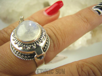bpe8058 Biżuteria Orientalna Piękny Sekretnik UNIKAT !!! Otwierany Pierścień na zdjęcia Kamień Księżycowy r.15/ r.16 Srebro 925 #