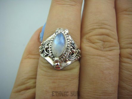 bpe5310 Bogato Zdobiony Delikatny Sekretnik UNIKAT !!! Otwierany Pierścień Kamień Księżycowy r.16/ r.17 Srebro 925 #