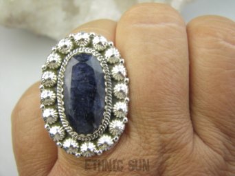 bpee4531 Szafirowy CUDOWNY duży Pierścień Szafir Indyjski w orientalnej oprawie Szafiry - WIERNOŚĆ w związkach , Stres, choroby oczu ciśnienie r.18 Srebro 925 #