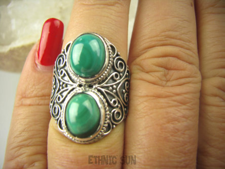 bpe6943 Egzotyczny Pierścień Zielony MALACHIT - pobudza kreatywność r.13 Srebro 925 #