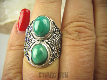 bpe6943 Egzotyczny Pierścień Zielony MALACHIT - pobudza kreatywność r.13 Srebro 925 #