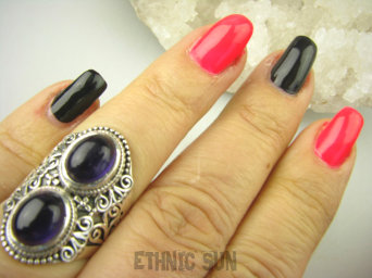 bpe8746 Egzotyczny Pierścień z AMETYSTAMI AMETYST - kamień mądrości (ochrona, spokój umysłu, rozwój duchowy) r.15 Srebro 925 #