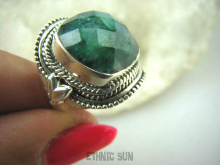 bpee3357 SZMARAGDOWY KLEJNOT !!!! Pierścień Zielony Szmaragd Indyjski Szmaragdy r.14 Srebro 925 #